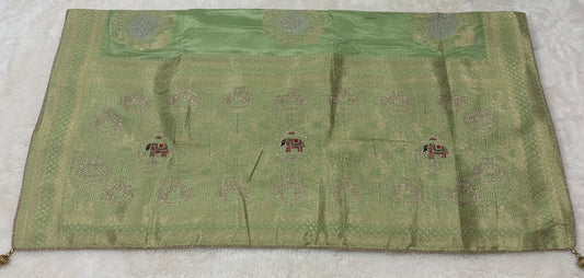 Sage Green Silk Saree with Elephant Zardozi