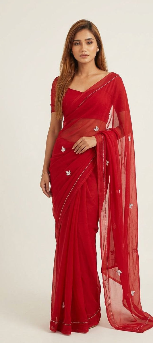 Scarlet Hand-Dyed Chiffon Saree