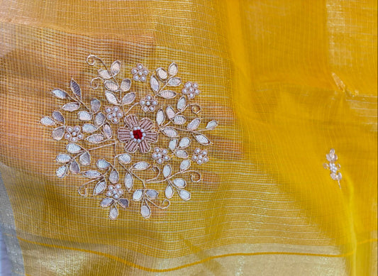 Handcrafted Kota Tissue Saree in Radiant Gold-Yellow