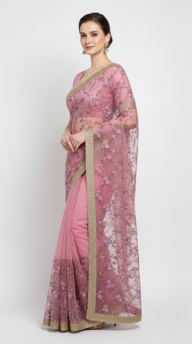 Petal-Soft "Liquid" Chiffon Silk Saree in Blush Pink