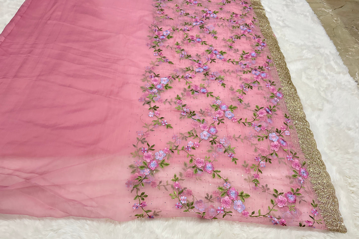 Petal-Soft "Liquid" Chiffon Silk Saree in Blush Pink