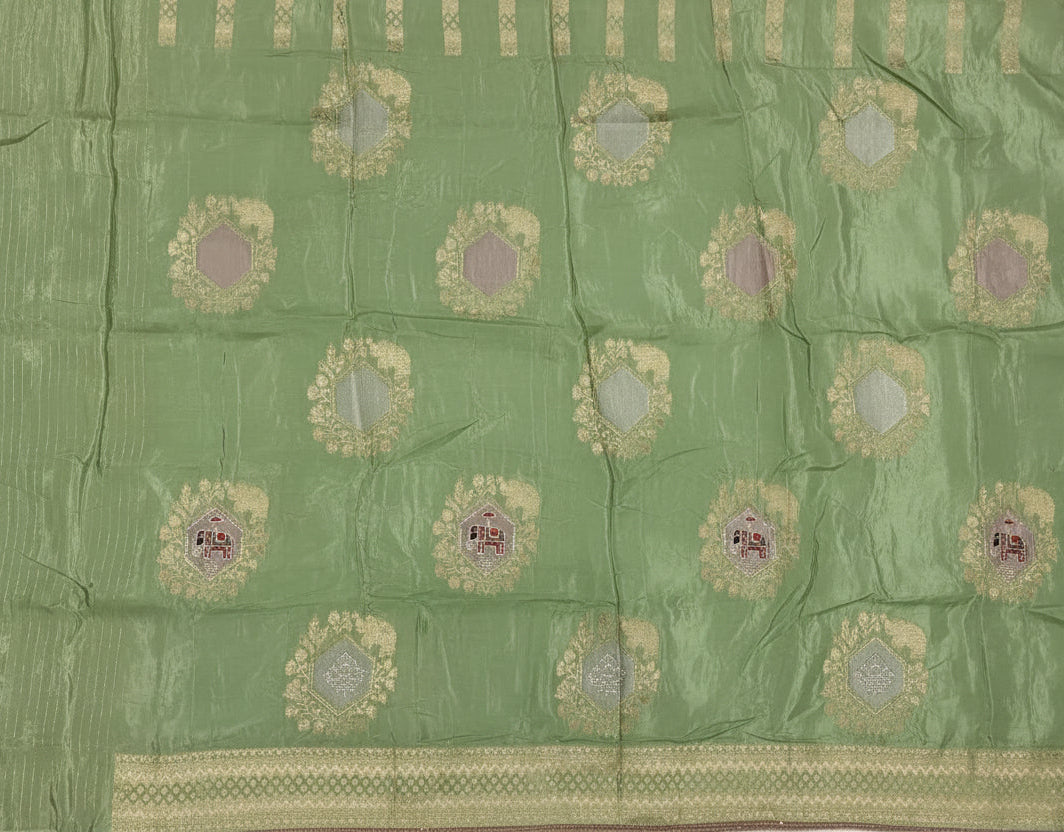 Sage Green Silk Saree with Elephant Zardozi