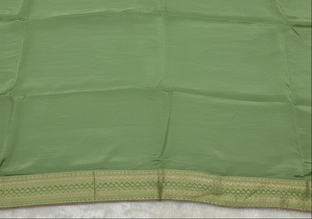 Sage Green Silk Saree with Elephant Zardozi
