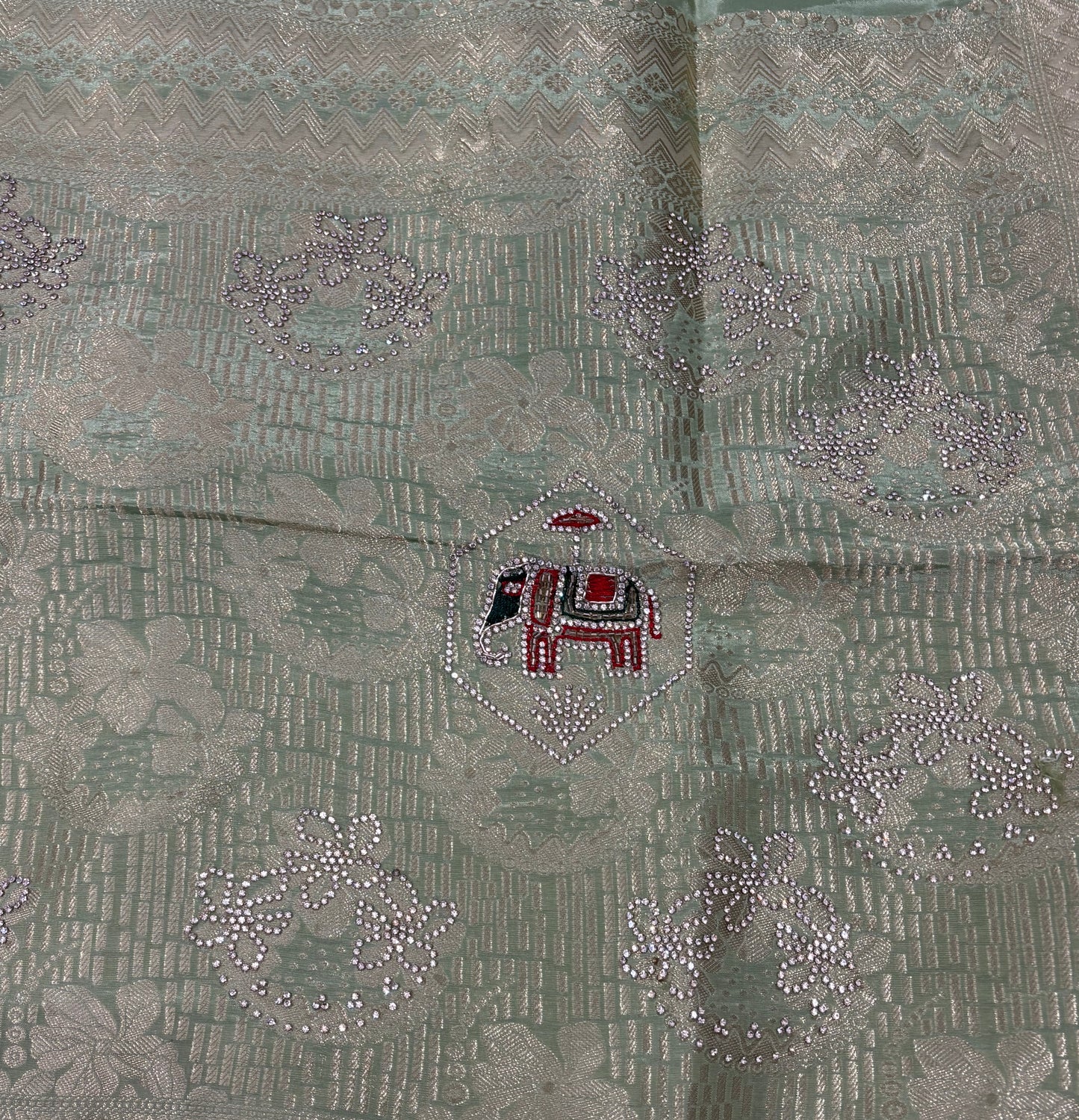 Sage Green Silk Saree with Elephant Zardozi