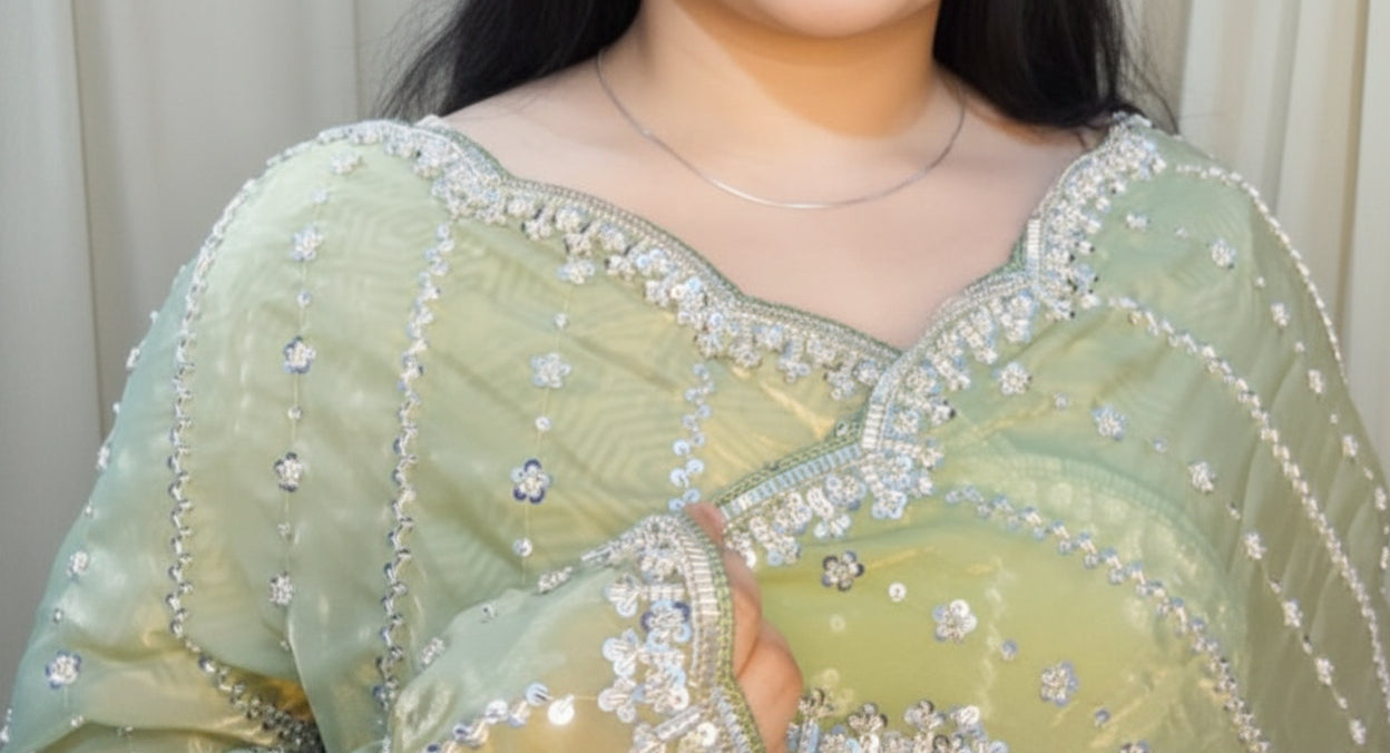 Sage Green Shimmering Space Silk Saree