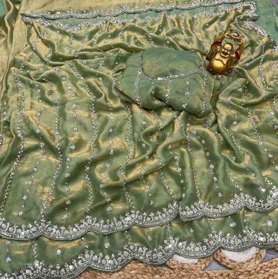Sage Green Shimmering Space Silk Saree