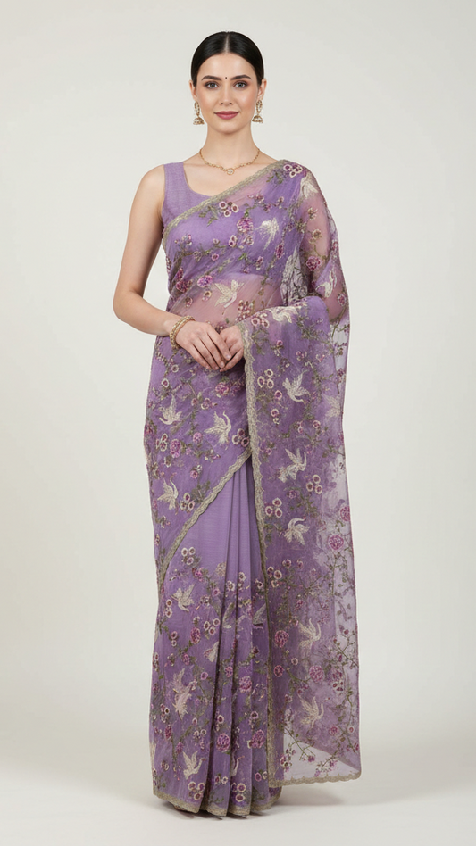 Lavender Petal-Soft Liquid Chiffon Saree