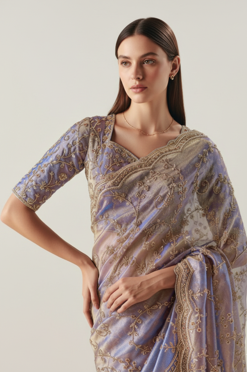 Lavender Premium Satin Organza Designer Saree