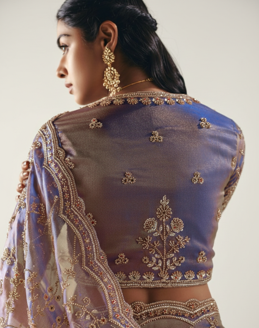 Lavender Premium Satin Organza Designer Saree
