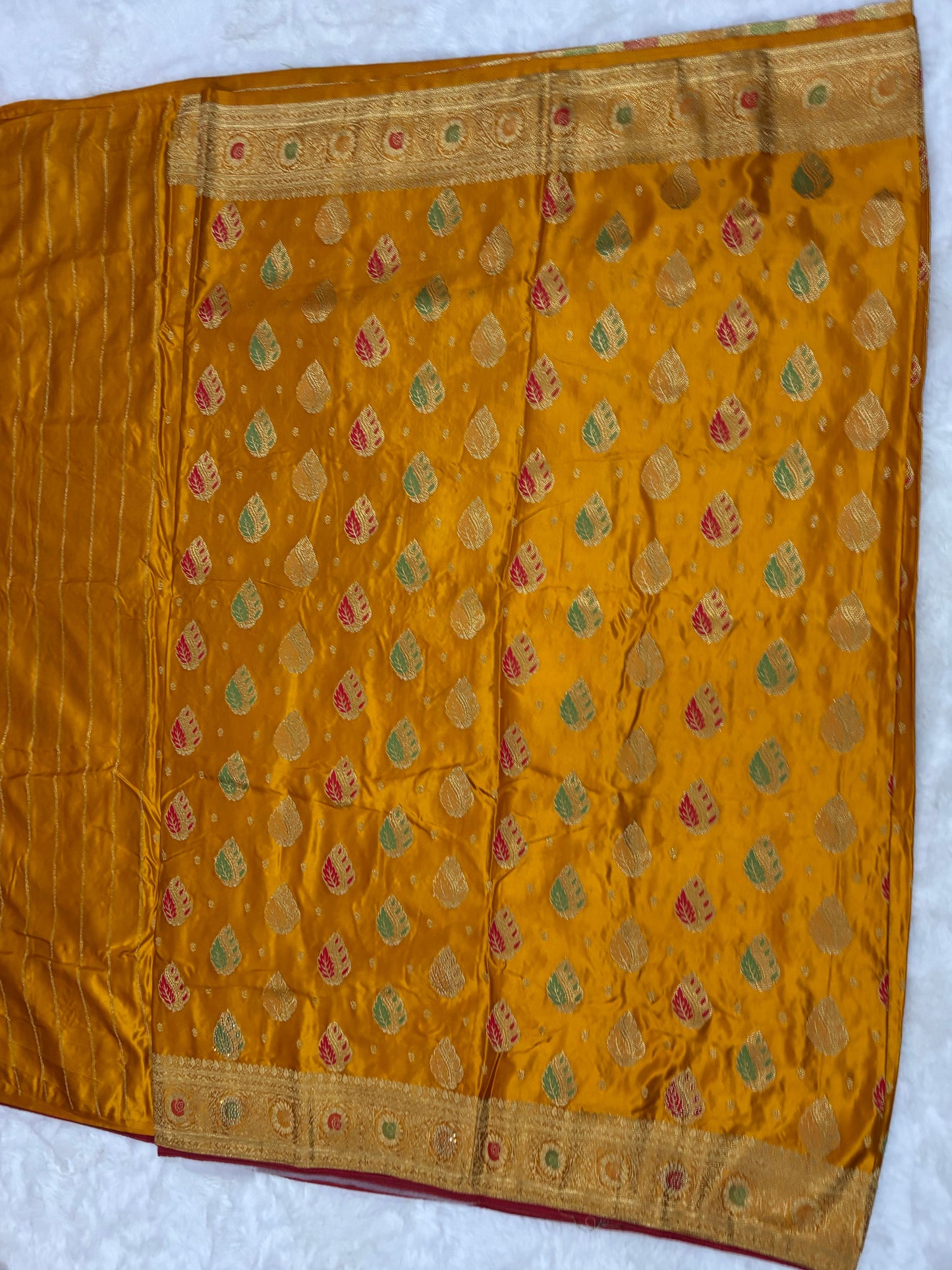 Mustard Gold & Crimson Red Banarasi Silk Saree