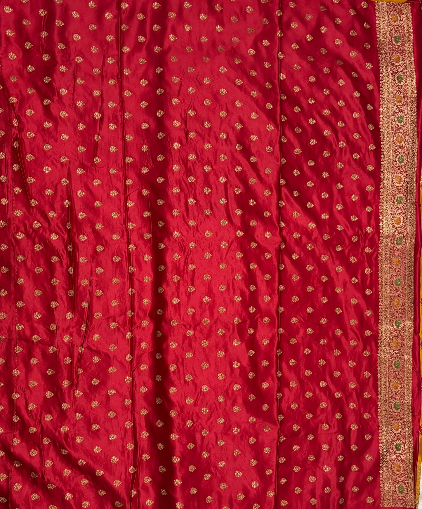 Mustard Gold & Crimson Red Banarasi Silk Saree