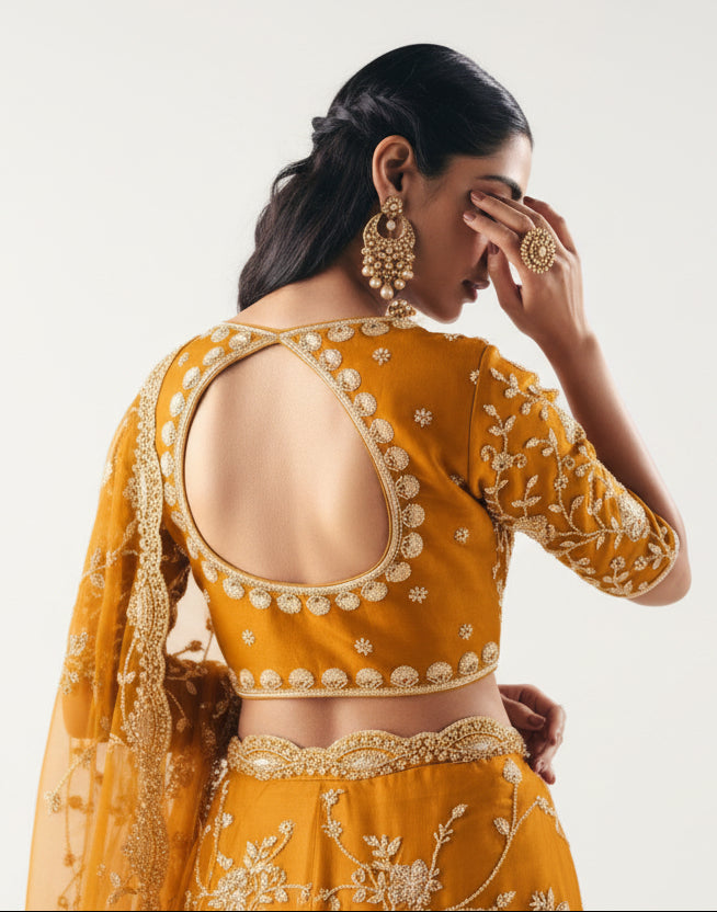 Imperial Mustard Gold Satin Organza Designer Saree