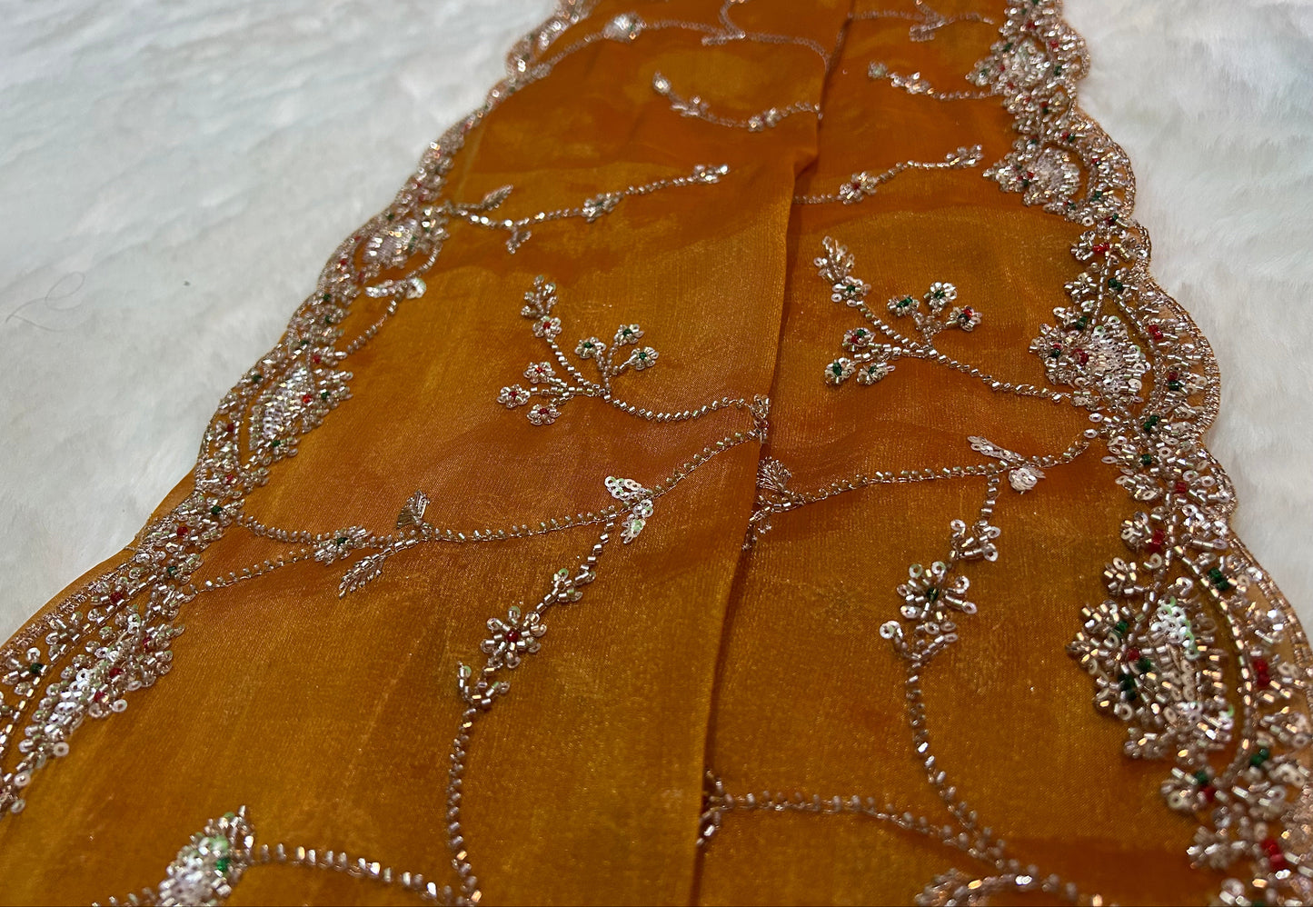 Imperial Mustard Gold Satin Organza Designer Saree