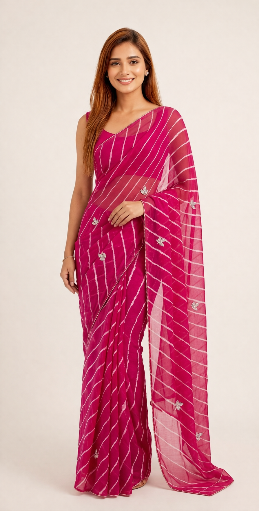 Rani Pink Hand-Dyed Chiffon Saree