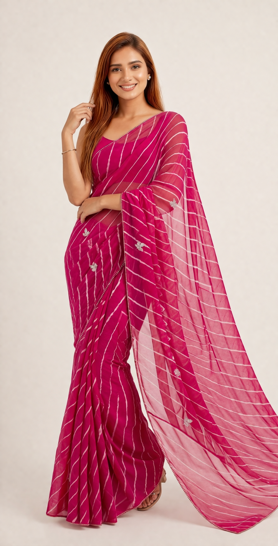 Rani Pink Hand-Dyed Chiffon Saree