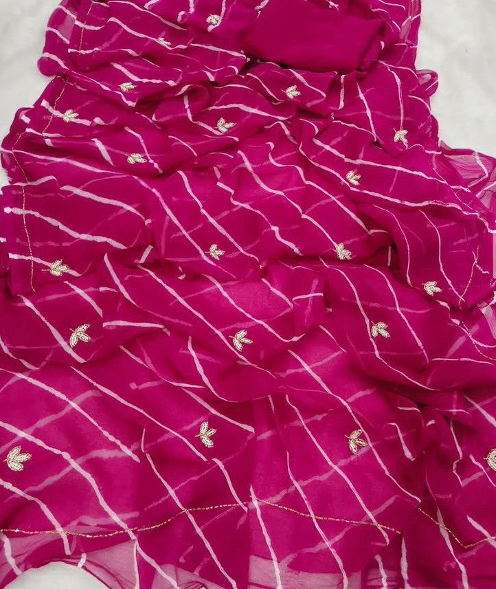 Rani Pink Hand-Dyed Chiffon Saree