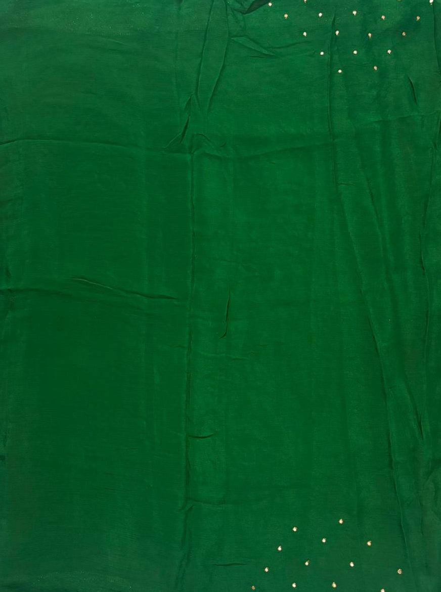 Exquisite Red Mirror-Work Saree with Designer Green Blouse