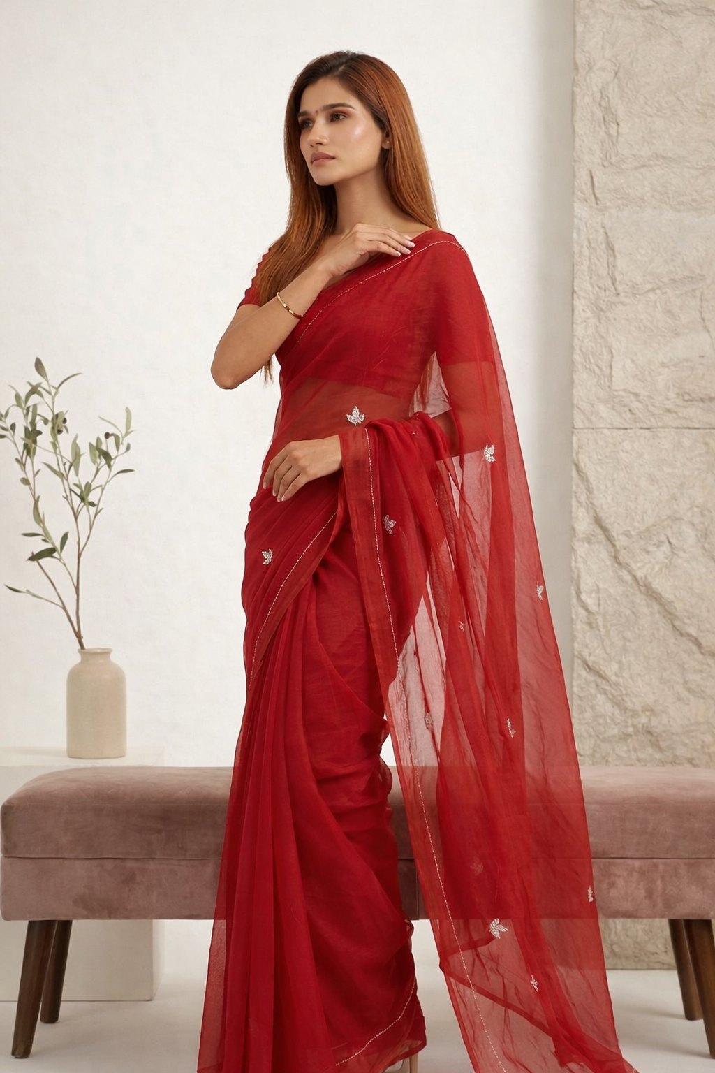 Scarlet Hand-Dyed Chiffon Saree