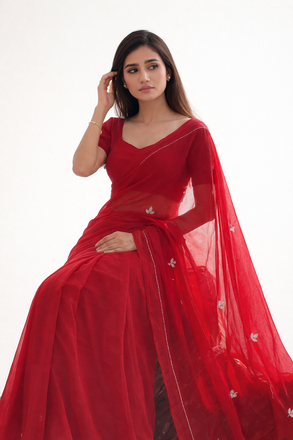 Scarlet Hand-Dyed Chiffon Saree