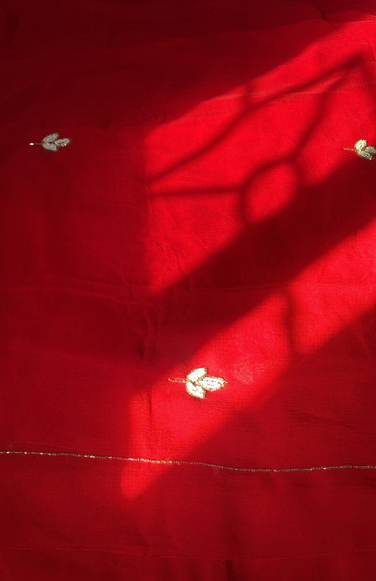 Scarlet Hand-Dyed Chiffon Saree