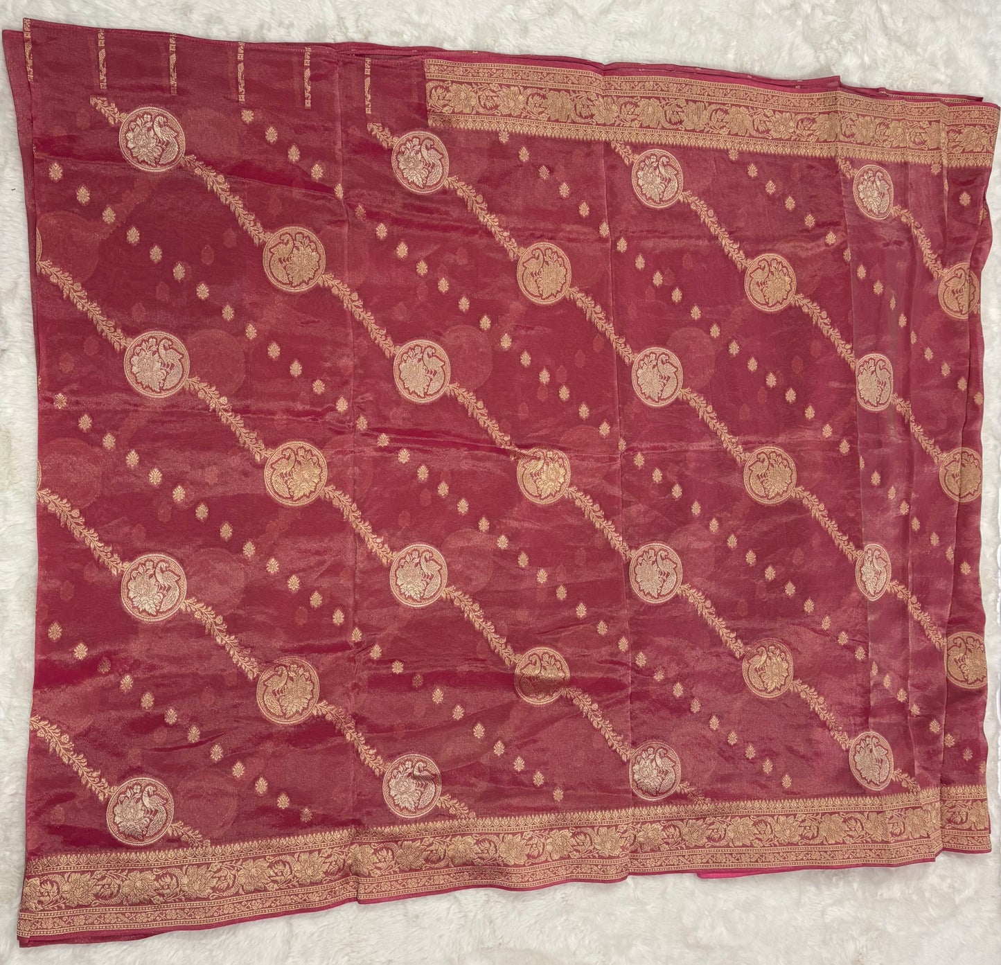 Rose Pink Lightweight Silk Saree with All-Over Zari Artistry