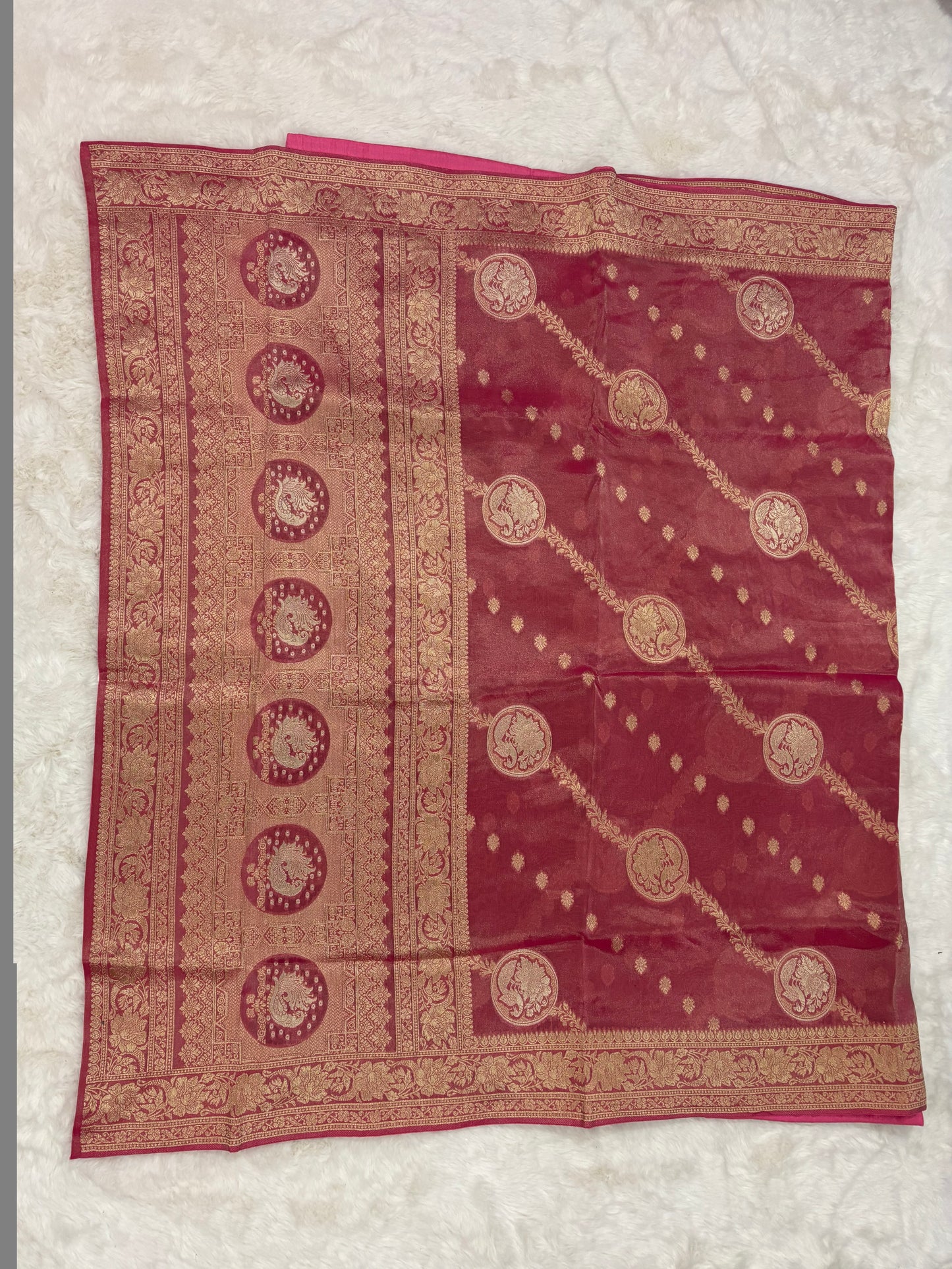Rose Pink Lightweight Silk Saree with All-Over Zari Artistry