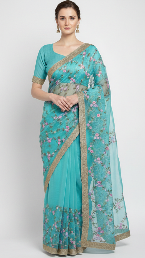 Petal-Soft "Liquid" chiffon Silk Saree in Sky Blue