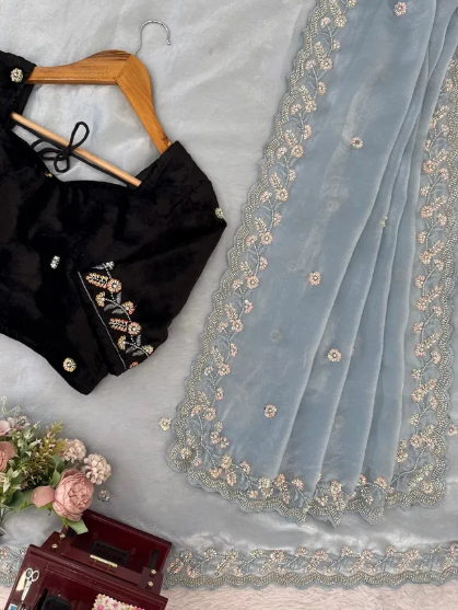 Premium Fendy Silk Designer Saree with Beadwork