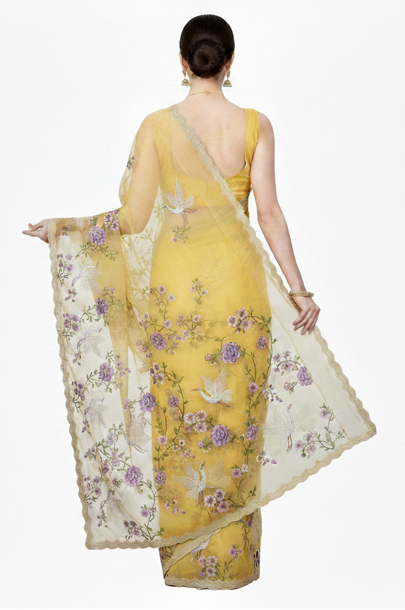 Mustard Gold "Petal-Soft" Liquid Chiffon Saree