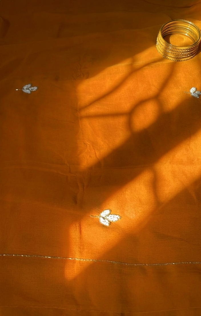 Chrome Yellow Hand-Dyed Chiffon Saree