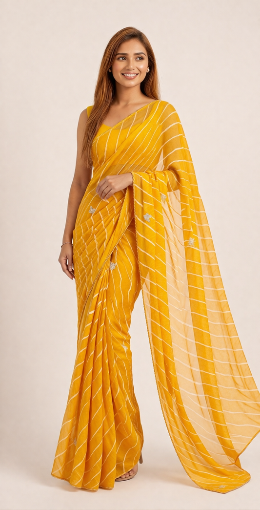 Yellow Hand-Dyed Chiffon Saree