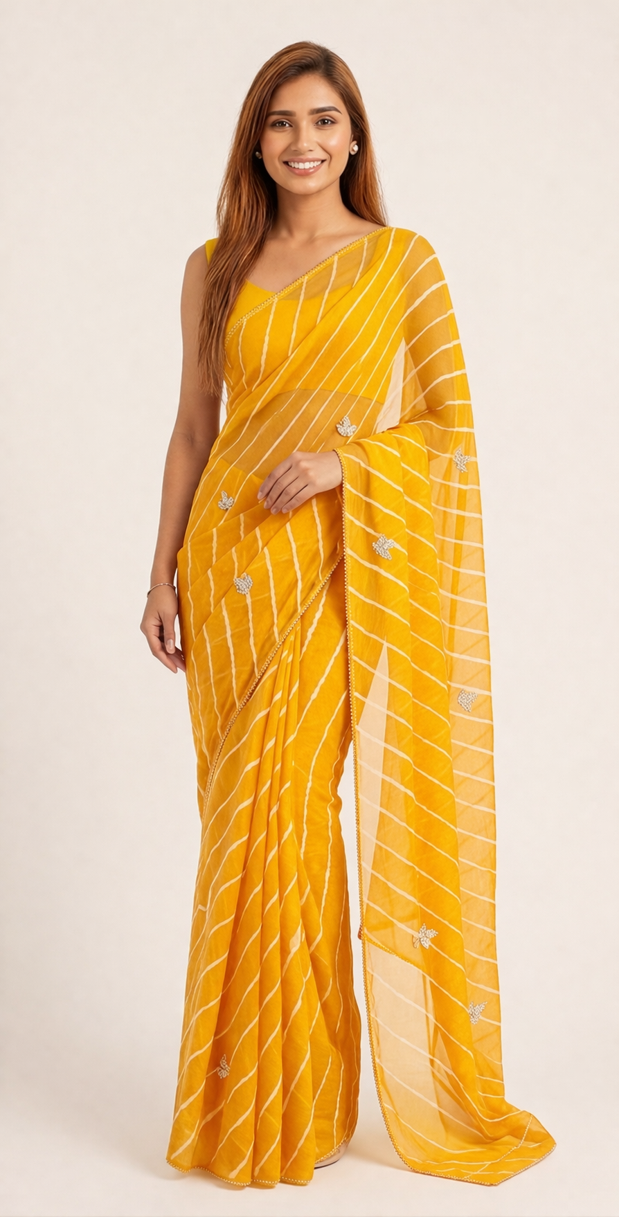 Yellow Hand-Dyed Chiffon Saree