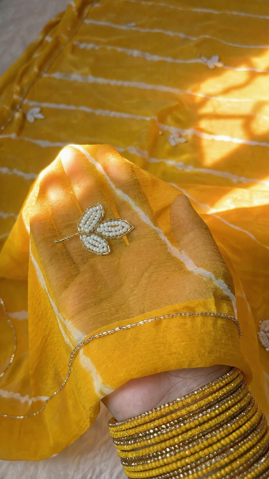 Yellow Hand-Dyed Chiffon Saree