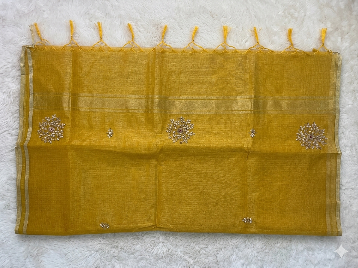 Handcrafted Kota Tissue Saree in Radiant Gold-Yellow