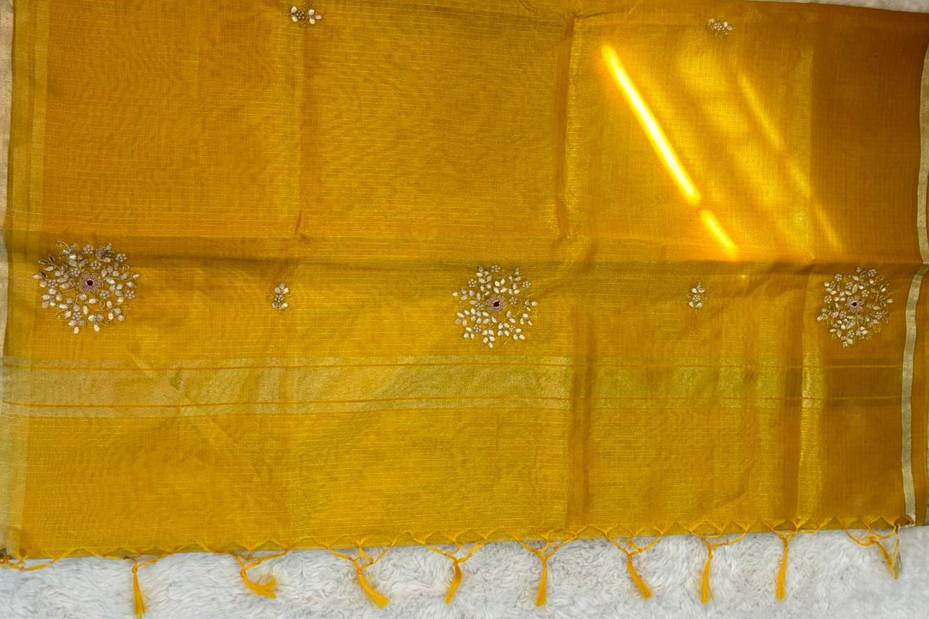 Handcrafted Kota Tissue Saree in Radiant Gold-Yellow