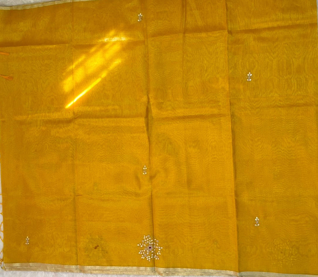 Handcrafted Kota Tissue Saree in Radiant Gold-Yellow