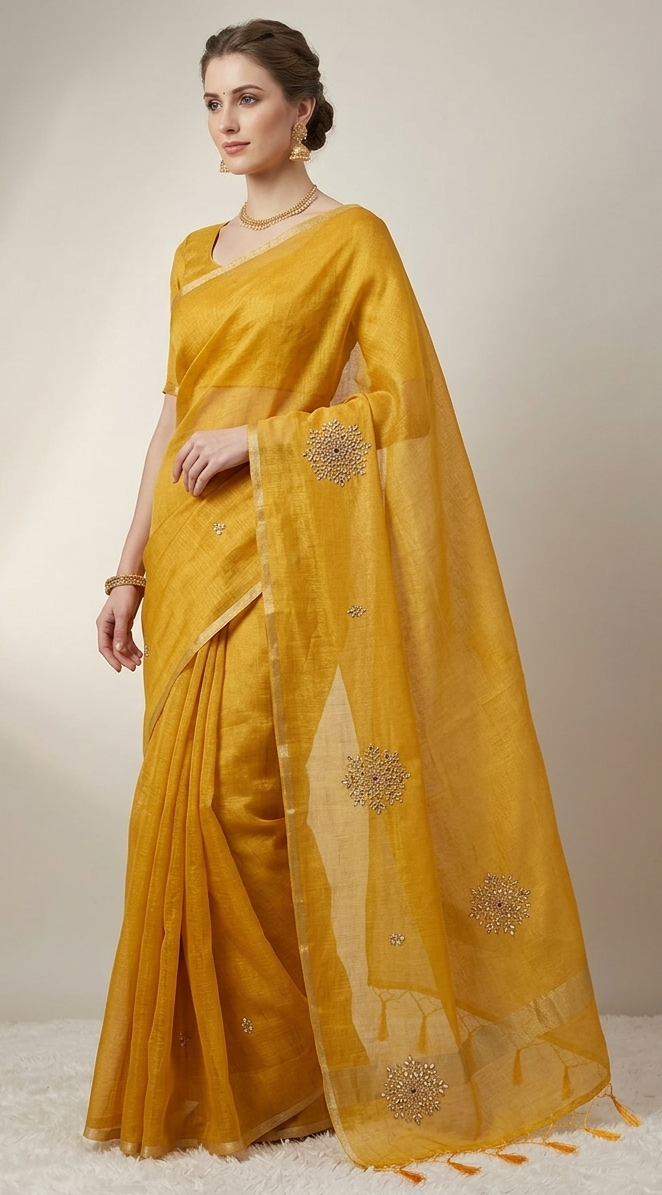 Handcrafted Kota Tissue Saree in Radiant Gold-Yellow