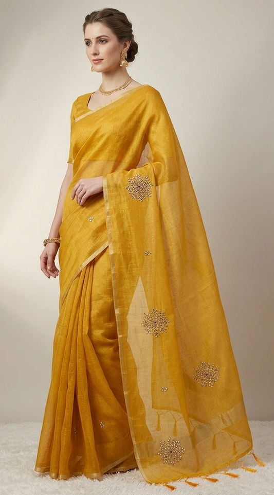 Handcrafted Kota Tissue Saree in Radiant Gold-Yellow